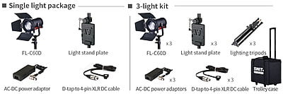 FL-C60D 3KIT | Set of 3 x 60W LED Spotlight, 25000lux, V-Mount, DMX