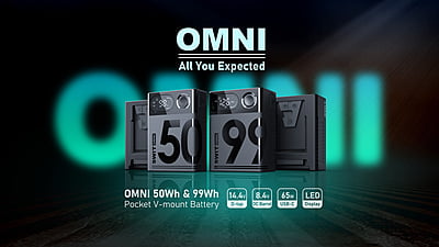 OMNI-99S | 99Wh with USB-C professional mini battery, with also LCD Display/USB-C for laptop/D-tap/DC-8V/USB-A, V-Mount, also ideal for long term use or high power draw lights